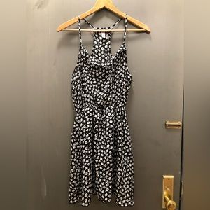 Black Floral Design Racerback Summer Dress with Pockets